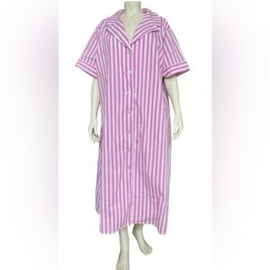 Guillaume Classic Stretch Cotton Pink Striped Shirt Dress 2X Short Cuff Sleeves